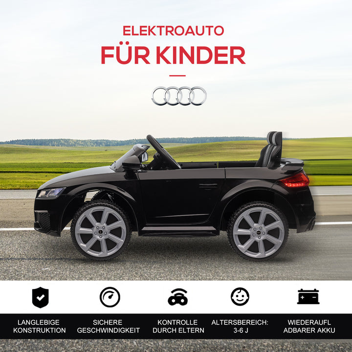 Audi børne-elbil, med 2.4G fjernbetjening, musik, horn, LED, USB, til børn 3-5 år, sort