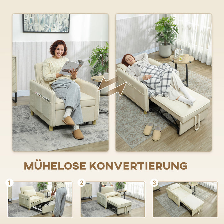 3-i-1 sovesofa: Konvertibel lænestol med sengefunktion, bredt sæde til stuen, beige