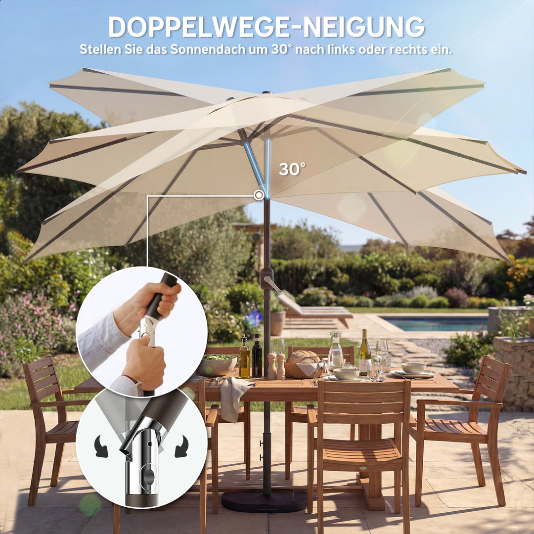 Parasol ca. Ø300 cm, vipbar balkonparasol med håndsving, krydsfod, sandsæk, UV 30+, udtrækkelig, cremehvid