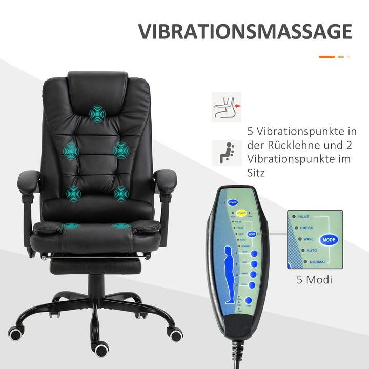 Skrivebordsstol med 7 massagepunkter, højdejusterbar drejestol med integreret fodstøtte, 67 x 79 x 111-121 cm