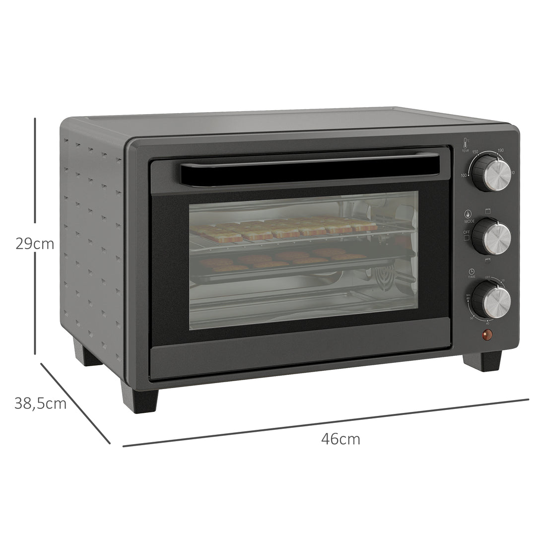 Miniovn, 21 l brødristerovn, 1 rist og 1 bageplade, 3 tilberedningstilstande, 100°c-230°c, rustfrit stål, glas, grå