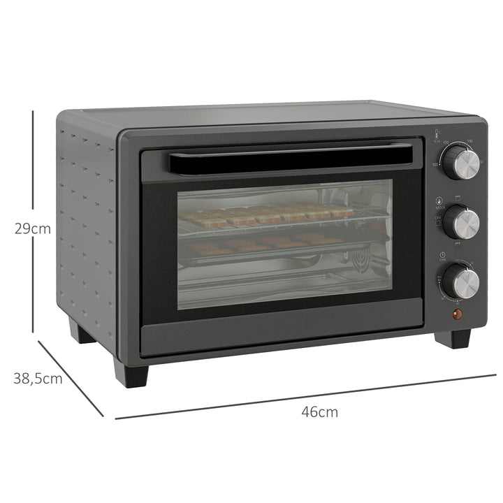 Miniovn, 21 l brødristerovn, 1 rist og 1 bageplade, 3 tilberedningstilstande, 100°c-230°c, rustfrit stål, glas, grå