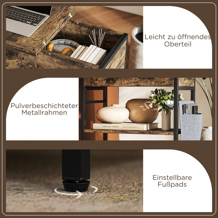 Sidebord natbord med strømskinne, 2 niveauer, usb-porte opbevaringsplads 60 x 29,8 x 58,5 cm rustik brun