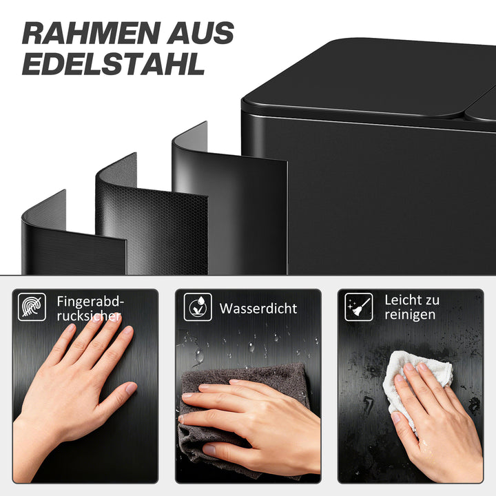 Skraldespand med 3 x 20 L rum, deodorantlåg, fingeraftrykssikker, softclose, aftagelig, sort