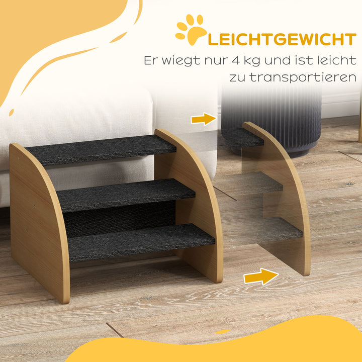 Kæledyrstrappe hundetrappe, 3 trin, lille hund, 38,5 cm x 38,5 cm x 30 cm, eg + sort