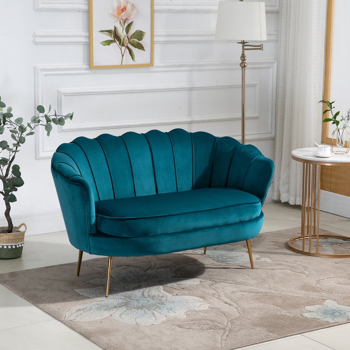 2-Personers sofa, polstret sofa, fløjlslook, dobbeltsofa, lasteevne op til 150 kg, 130 x 77 x 77 cm, mørkegrøn