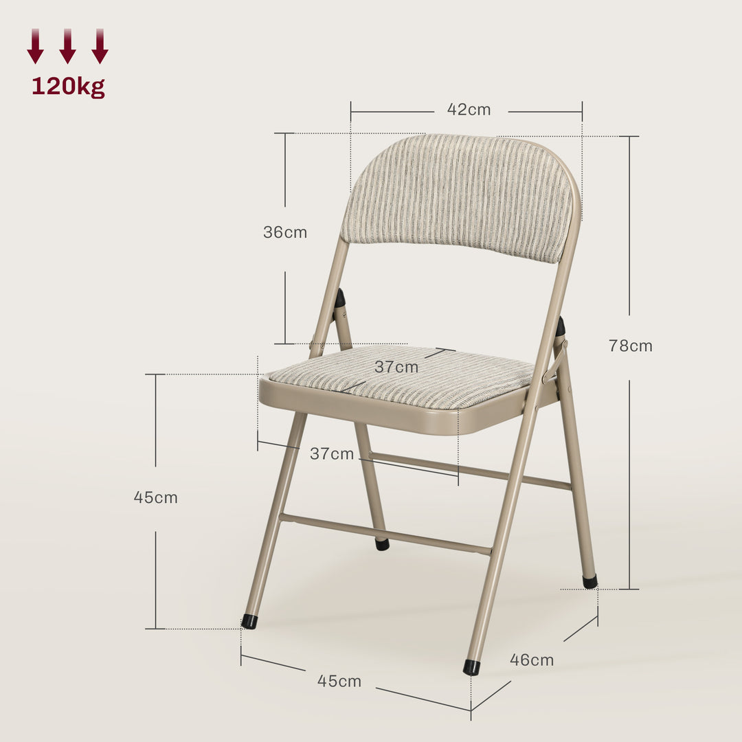 Sæt med 4 klapstole, bærbare kontorstole, stålben, klapstol til kontor, reception, venteværelse, beige linnedlook