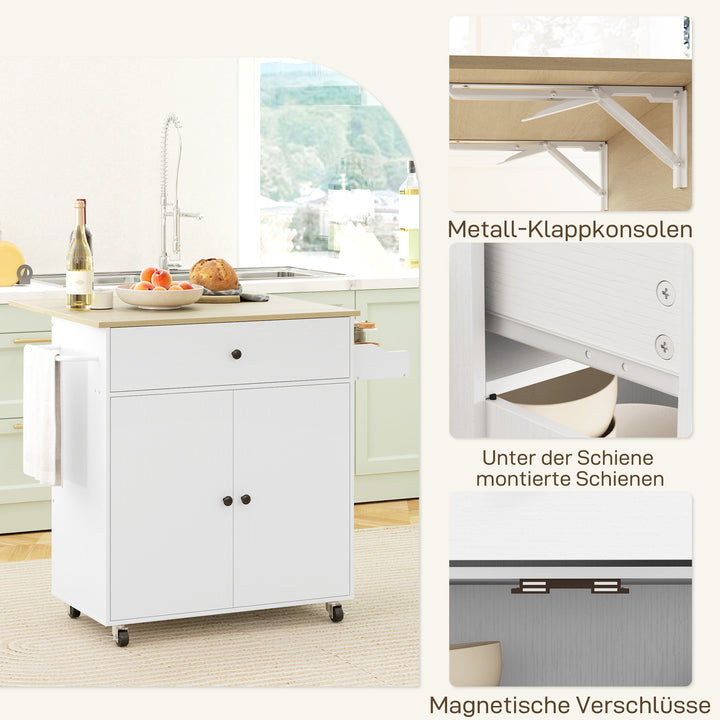 Køkkenvogn med skuffe, skabsrum, håndklædetørrer, 106 x 42 x 87 cm, hvid