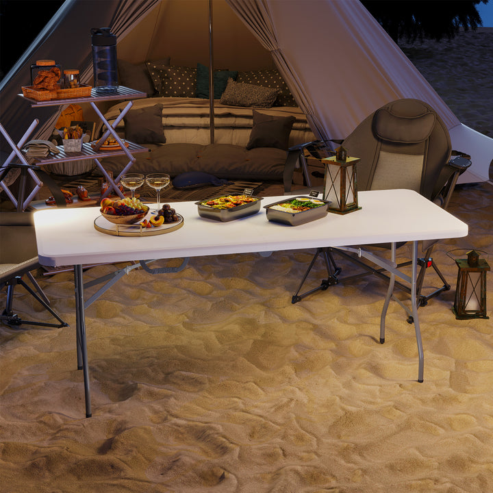 Klapbord, foldbart campingbord, metal, plastik, picnicbord, hvidt