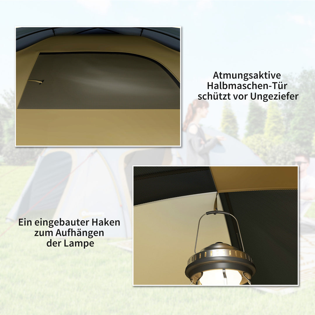 Campingtelt til 4 personer, vandtæt tunneltelt med 2 døre, kroge, pakkepose, 3,45 x 2,4 x 1,3 m, lyseblå