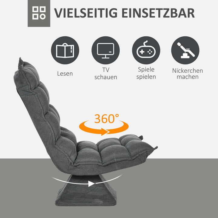 Hvilestol med justerbar lænefunktion, drejelig, linnedlook, 62 cm x 70 cm x 95 cm, grå