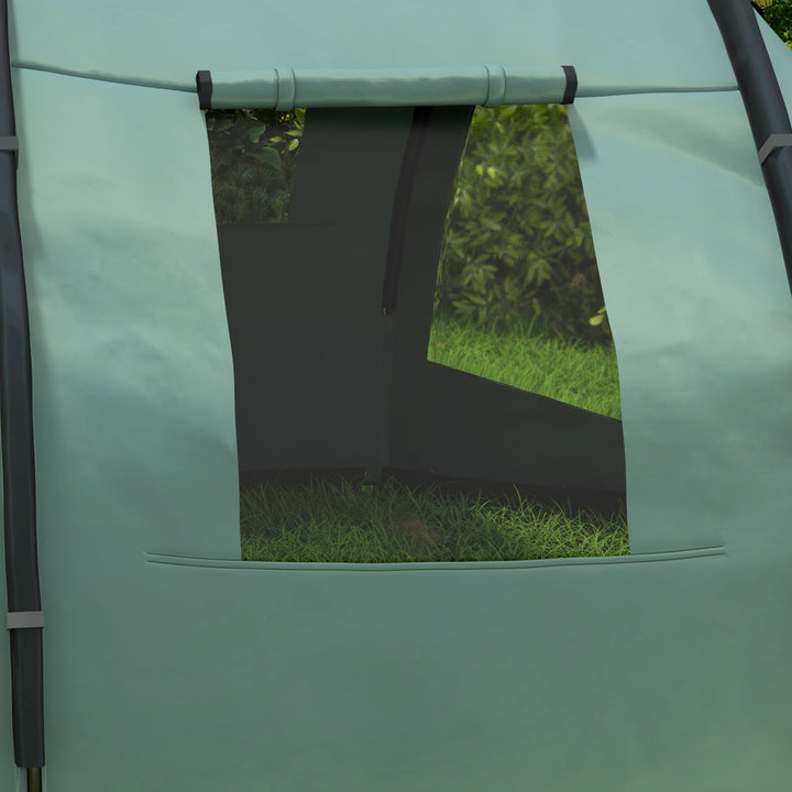 Campingtelt til 3-4 personer, to indvendige rum, netvinduer, grøn, 4,75 x 2,64 x 1,72 m