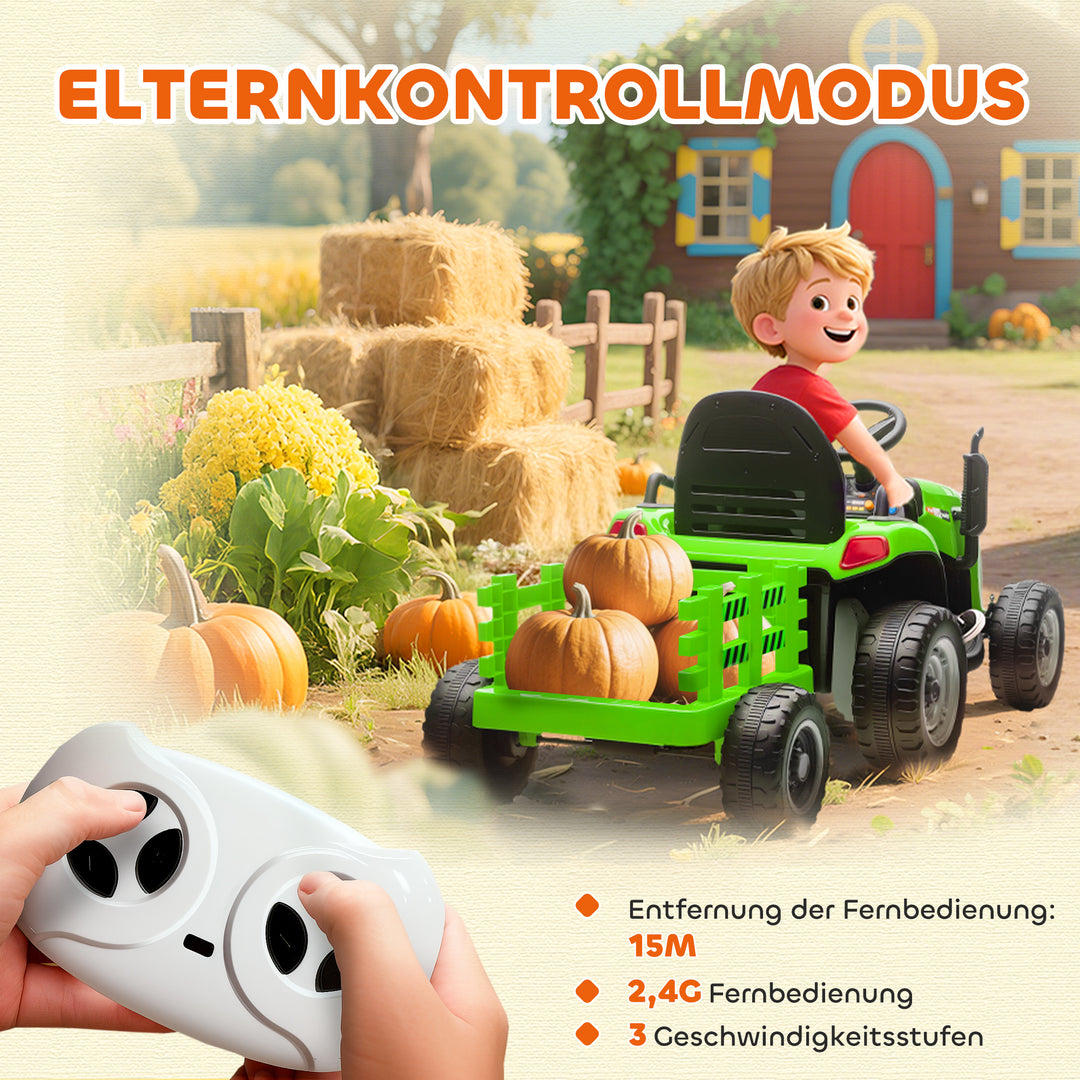 Elektrisk børnetraktor, havetraktor med fjernbetjening, blød start, til børn i alderen 3-8 år, grøn