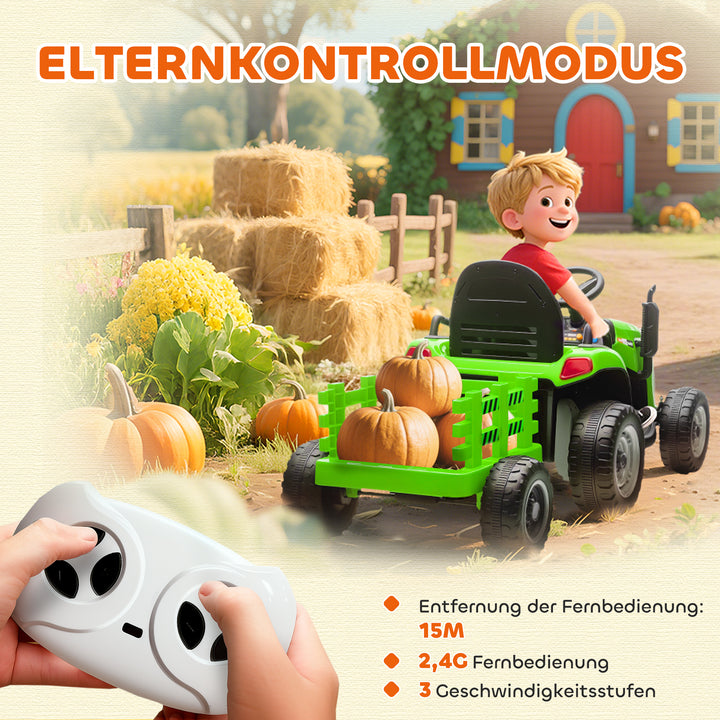 Elektrisk børnetraktor, havetraktor med fjernbetjening, blød start, til børn i alderen 3-8 år, grøn