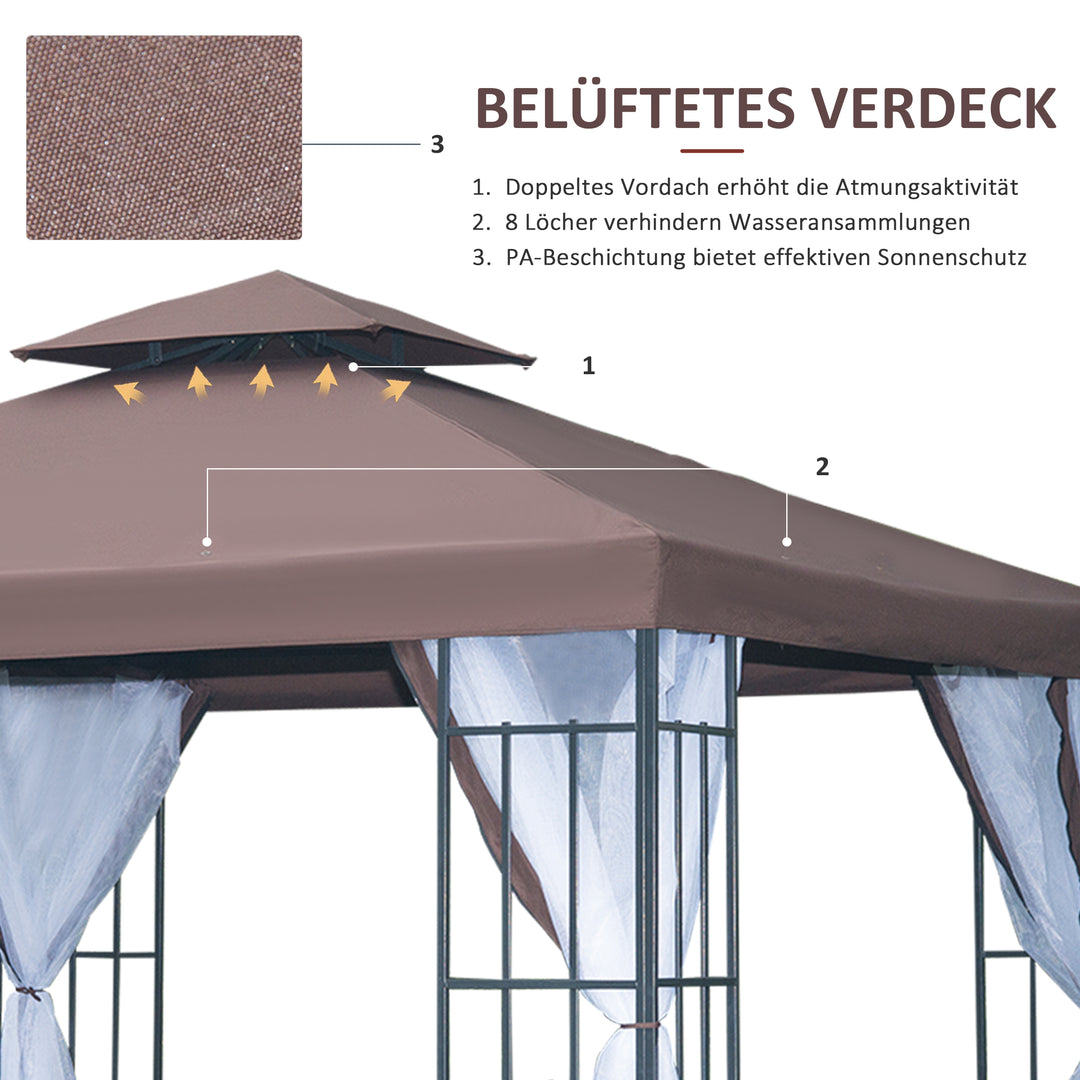 Pavillon havepavillon med myggenet sidevægge, festtelt med dobbelt tag, havetelt 2,97x2,97m