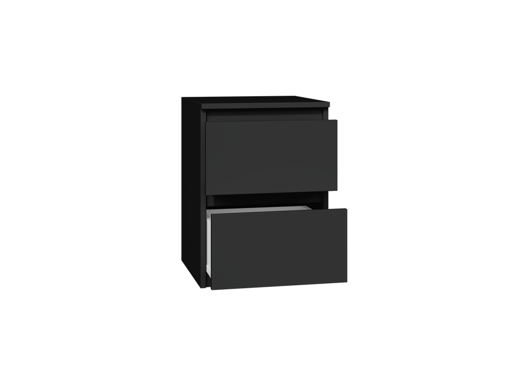 Moderne sengebord med 2 skuffer, sort