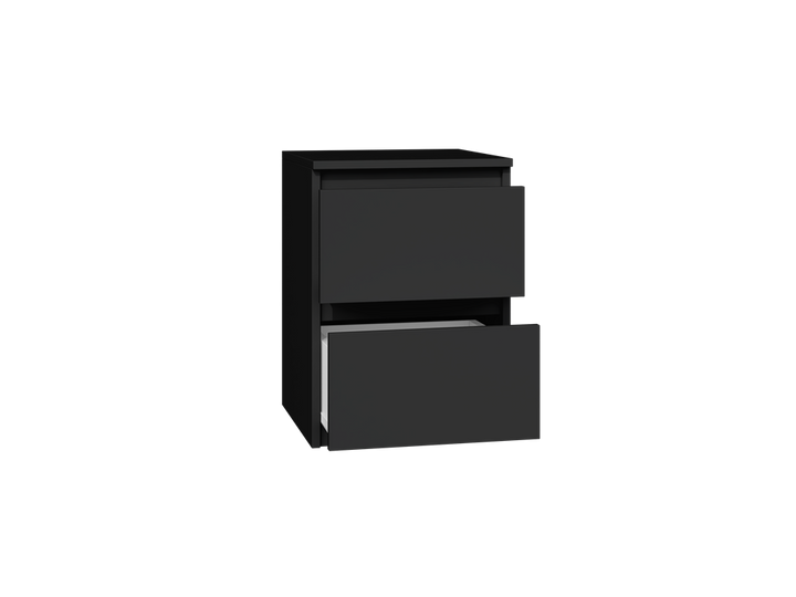 Moderne sengebord med 2 skuffer, sort