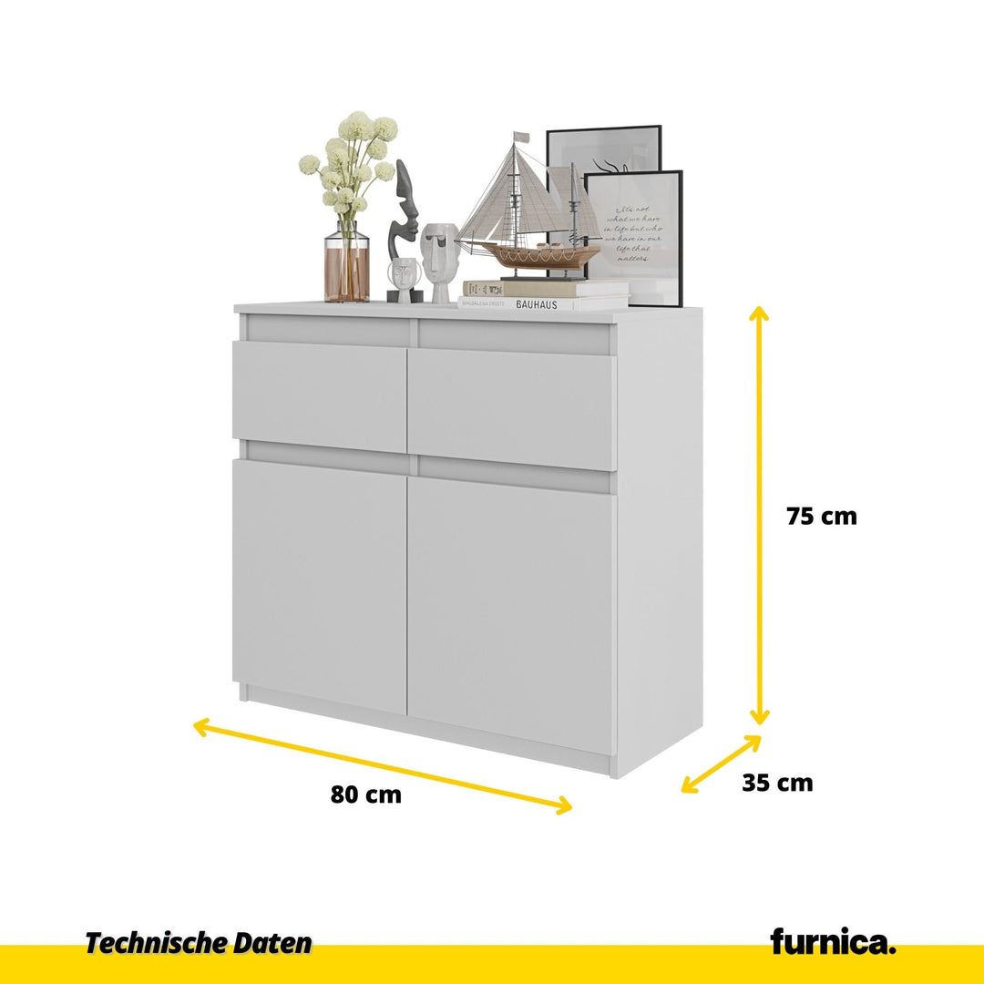 NOAH - Kommode med 2 skuffer - mat hvid H75cm B80cm D35cm