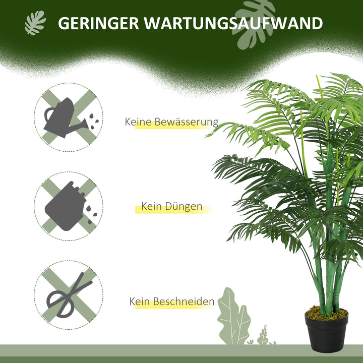 Kunstig palme, 125 cm høj, kunstig plante med 18 palmeblade i en potte til stue eller altan