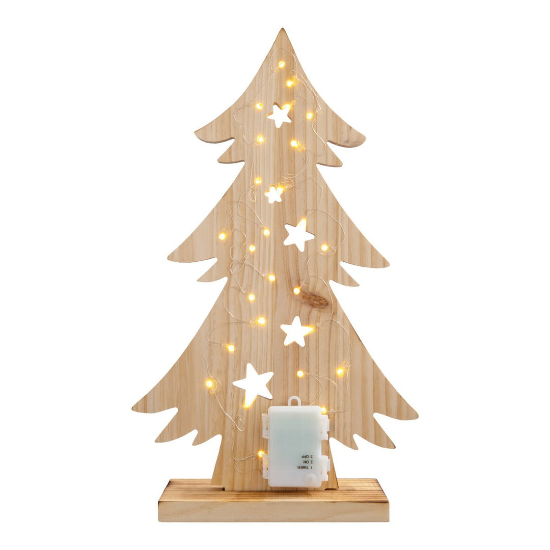 LED Wood Decolum "Fir Tree" lille, lavet af naturligt træ med faste lysdioder, juledekoration til udenfor