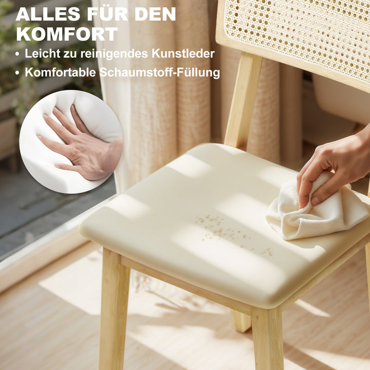 Spisestol, rattan ryglæn, kunstlædersæde, gummitræ, naturtræ