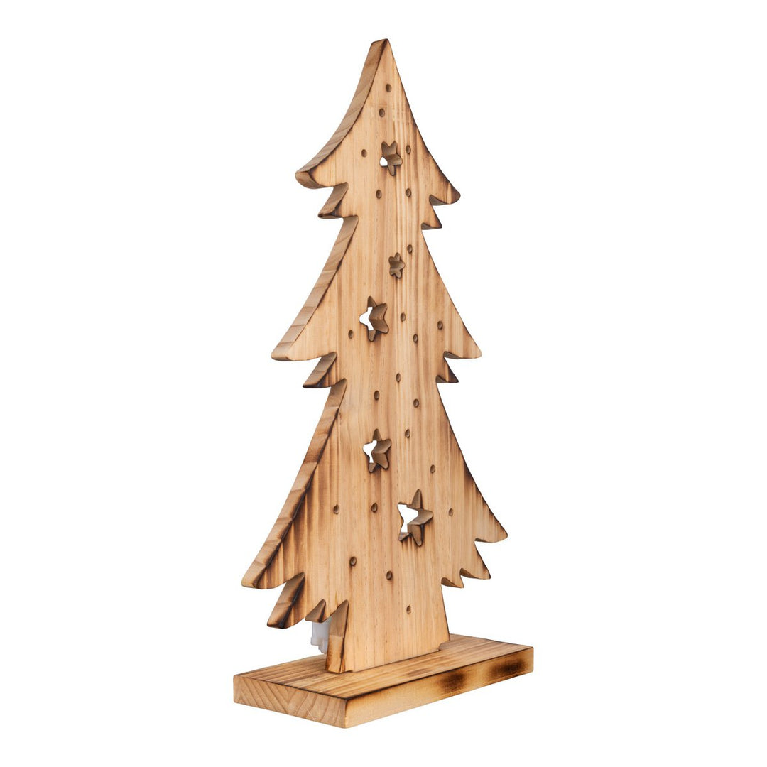 LED Wood Decolum "Fir Tree" lille, lavet af naturligt træ med faste lysdioder, juledekoration til udenfor