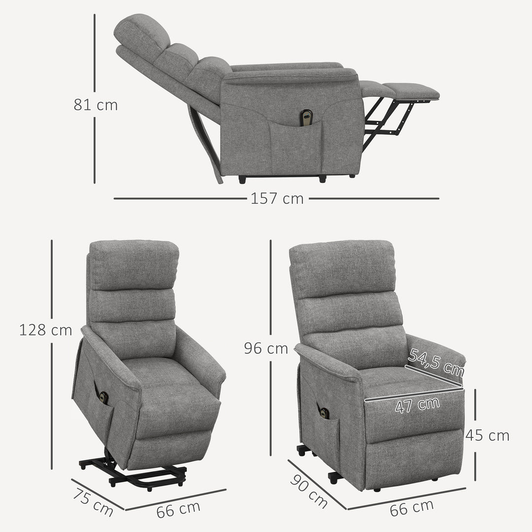 Lænestol med ståstøtte, justerbar ryglæn/fodstøtte, op til 120 kg, 66 x 90 x 96 cm, grå