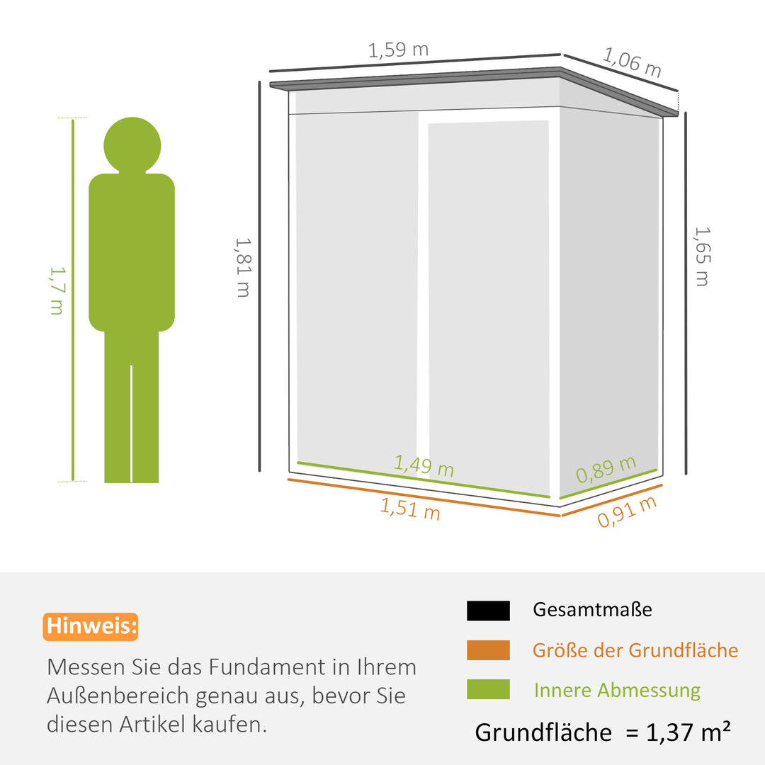 Metalhaveskur 1,37 m², redskabsskur med nem montering, nedhængt tag, skydedør, ventilation, handsker
