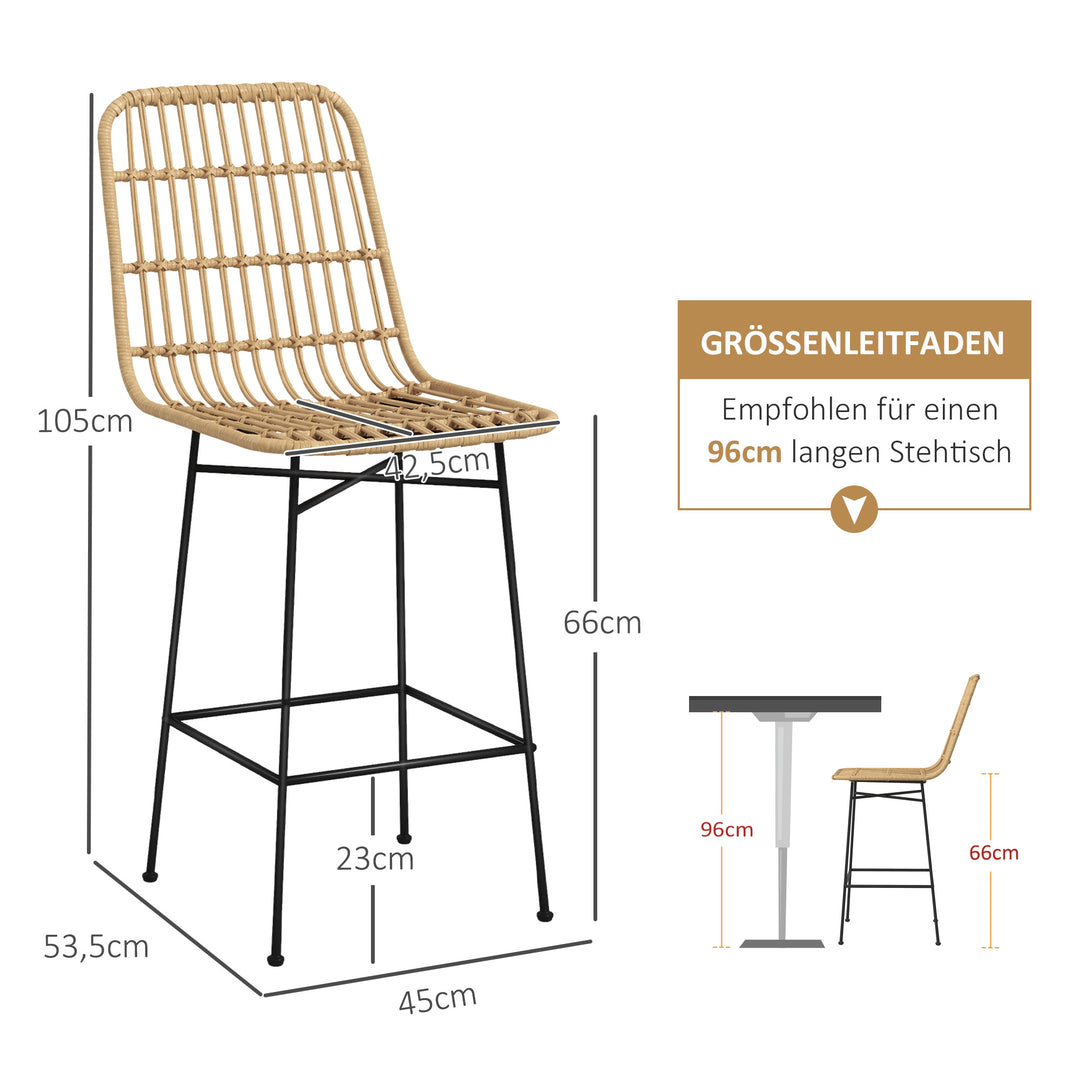 Barstol, boho-stil, pe-rattan, 45 x 53,5 x 105 cm, natur + sort