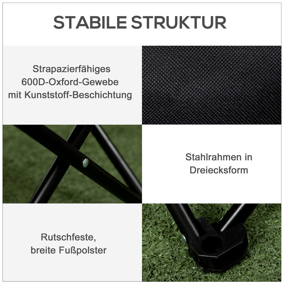 Foldbar campingstol med stålramme og stofsæde og bæretaske, sort