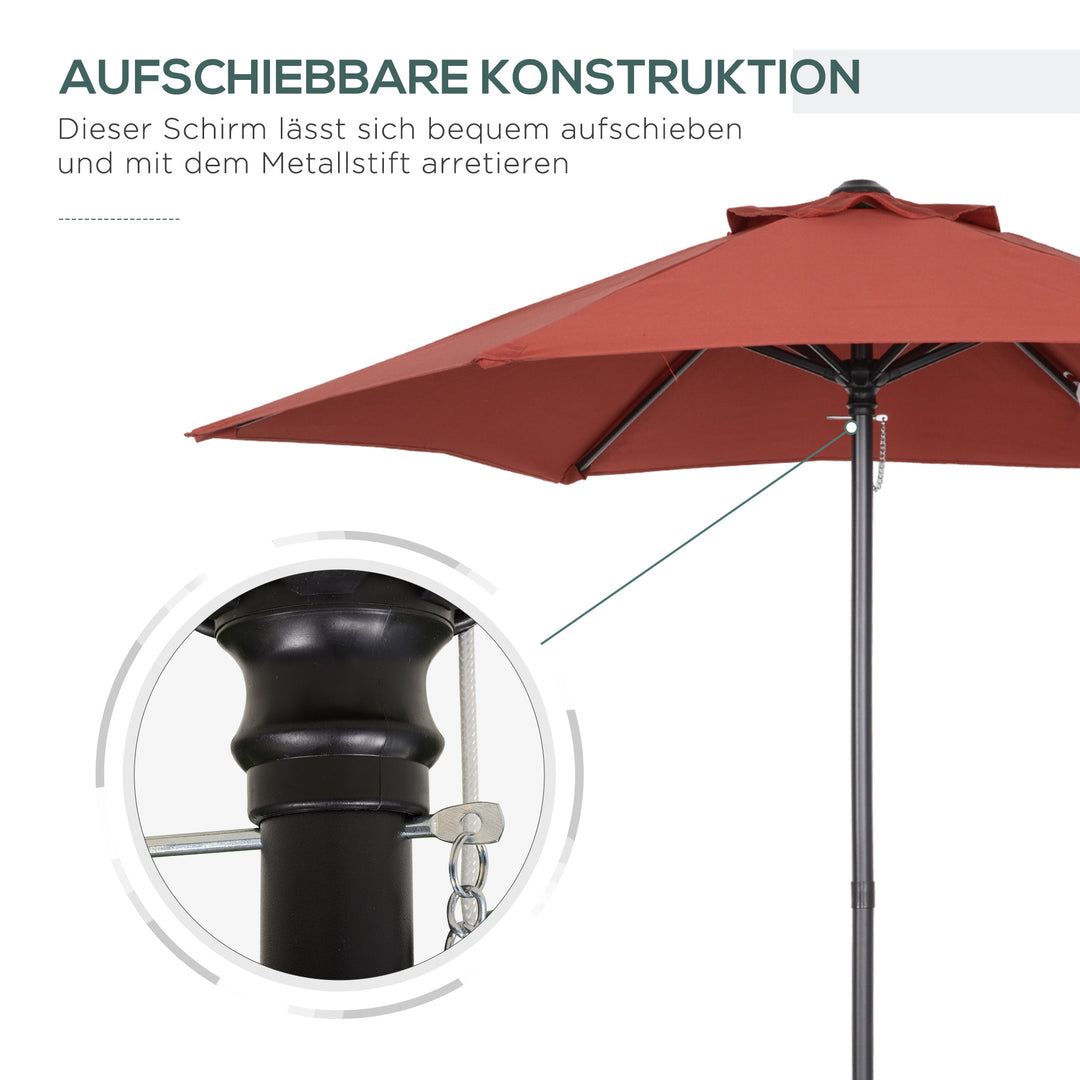 Parasol Ø196 cm, sekskantet balkonparasol til strand, balkon, have, vinrød