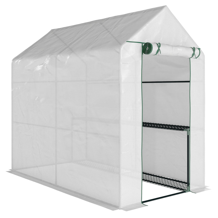 Walk-in polytunnel drivhus med 4 hylder, tomatdrivhus, drivhus, kold ramme med dør, grøn, stål, PE, 120 x 186 x 190 cm