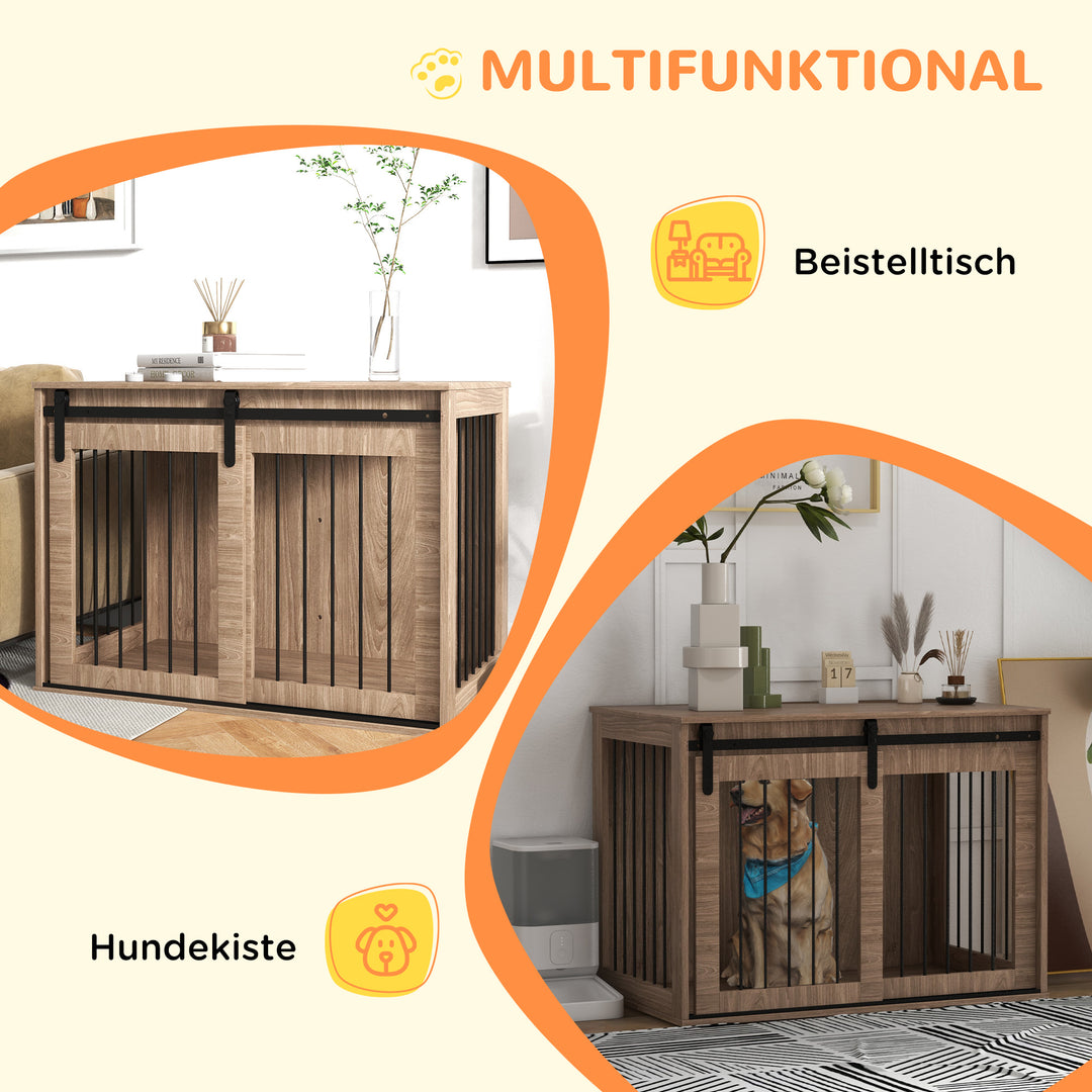 Hundebur, aflåseligt, trælook, rustikt design, 98 cm x 58 cm x 67 cm, valnød + sort