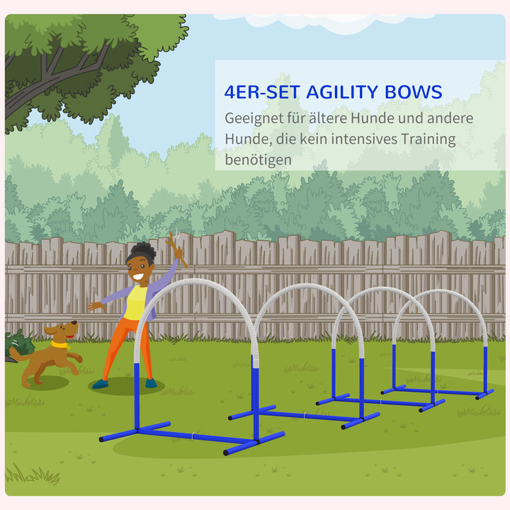 Agility-sæt til hunde, hundetræning, 4 buer, til begyndere, med bæretaske, blå+hvid, 88 x 64 x 95 cm