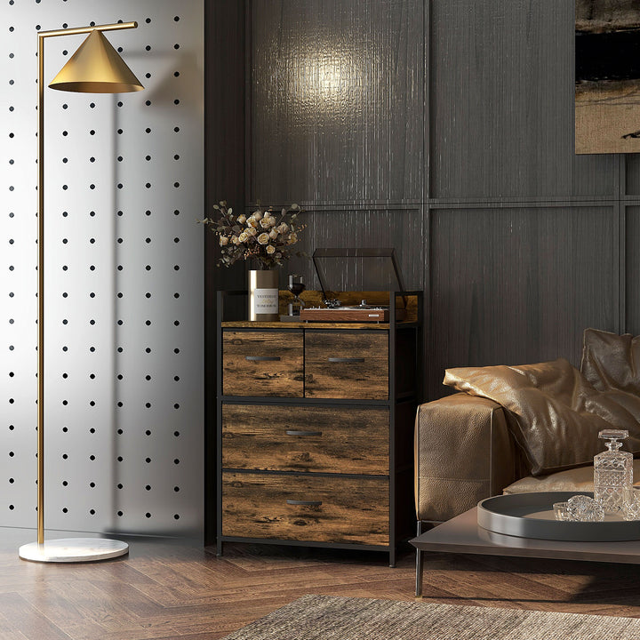 Kommode, skænk, 4 stofskuffer, industrielt design, 60x29x85cm, brun/sort