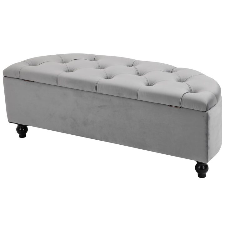 Opbevaringsbænk med fløjlslook, åbent låg, kommode med træben, kommodebænk til stue, entré, soveværelse, 120 x 46 x 42 cm, grå
