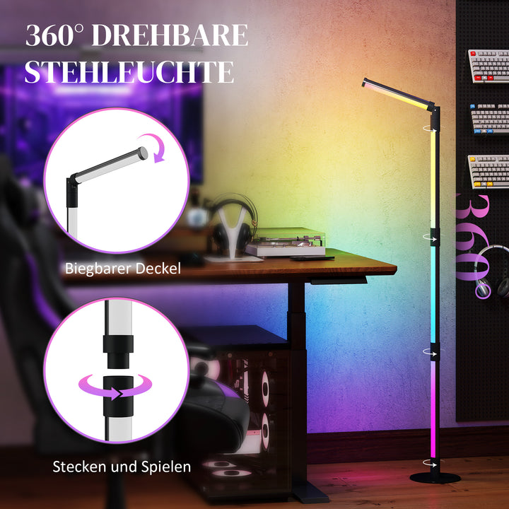 LED gulvlampe, standerlampe med fjernbetjening og forskellige farver, timer, app, musiksynkronisering, mørkegrå