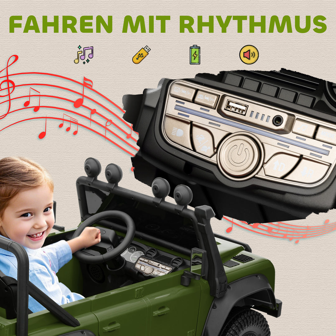 Elbil til børn, 12v batteridrevet, fjernbetjening, musikfunktion, horn, led-lys, grøn