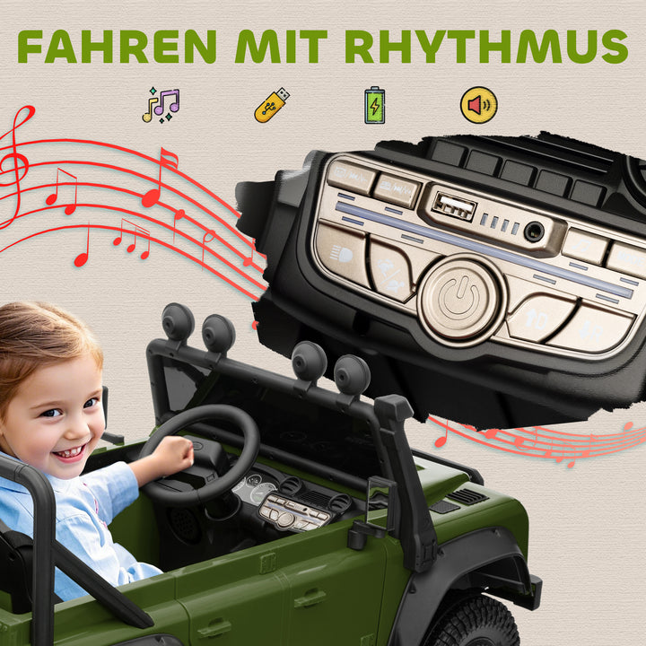Elbil til børn, 12v batteridrevet, fjernbetjening, musikfunktion, horn, led-lys, grøn