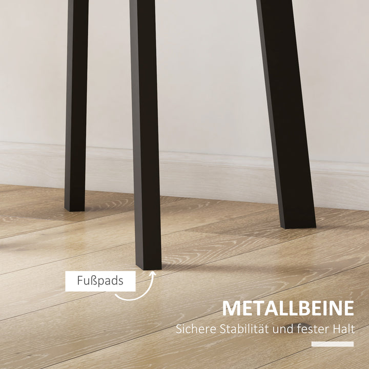 Spisebord til 2 personer, hvid bordplade, metalben med fodkapper, Ø72 x 75H cm, sort