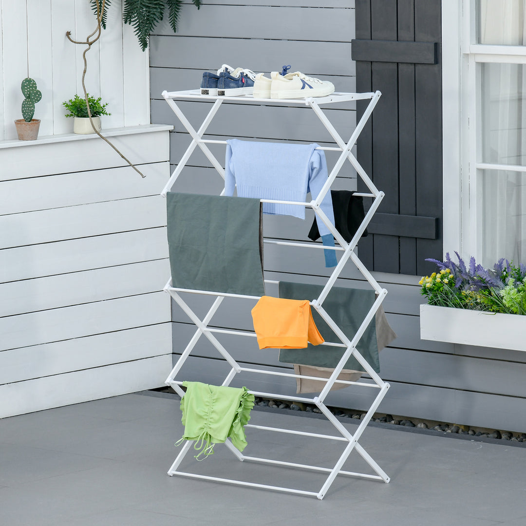 Sammenklappelig tørrestativ med 8 etager tørrestativ tørretumbler tørrestativ tørrestativ metal plastik hvid 74 x 35 x 144 cm