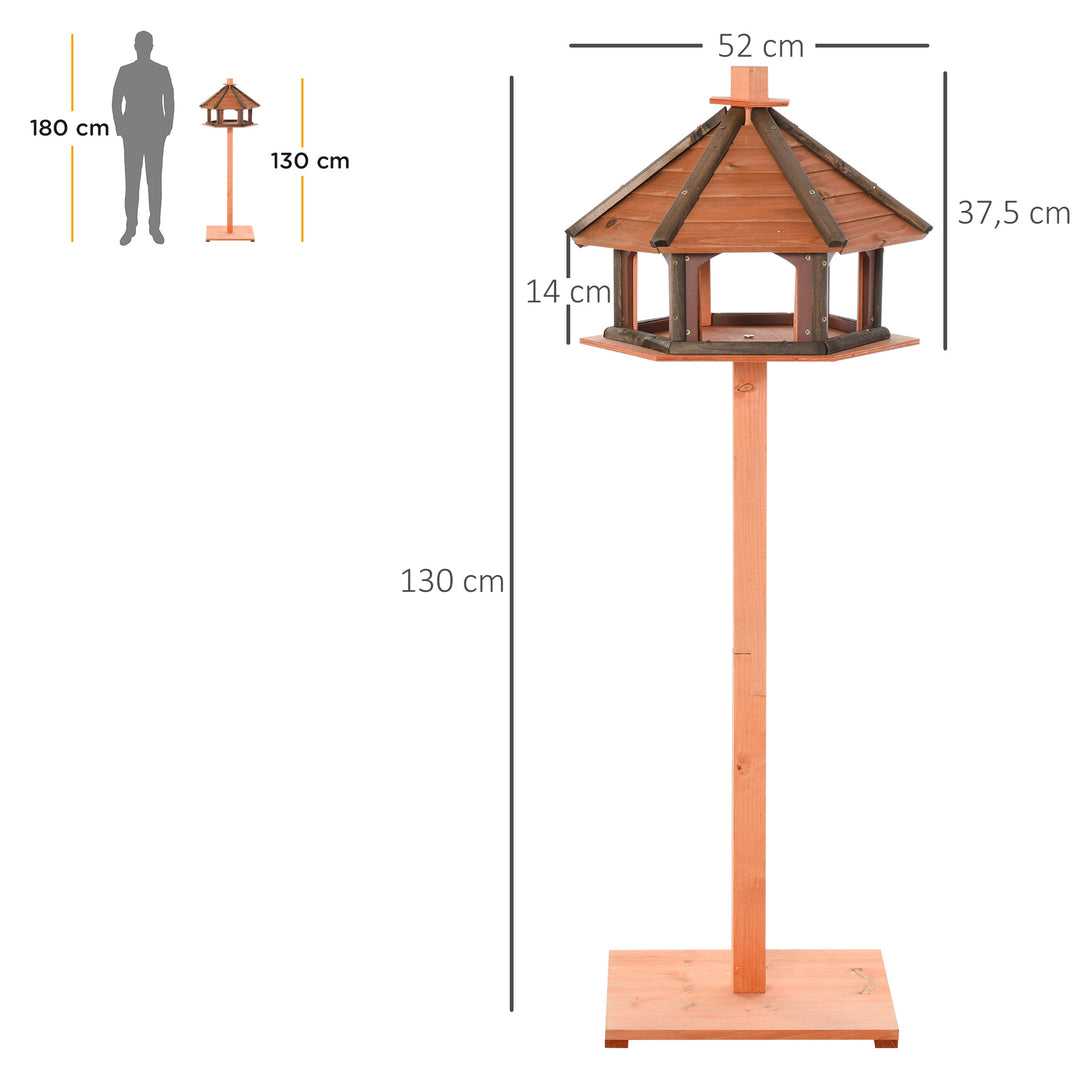 Fuglehus med stativ, vejrbestandig fuglefoderautomat med vejrbestandigt tag, træfuglefoderautomat til vilde fugle, ø52 x 130h cm, naturlig