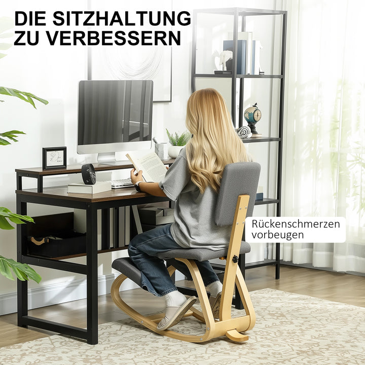 Ergonomisk knæstol, knæskammel, sundhedsstol til hjemmet, kontoret, meditation, grå