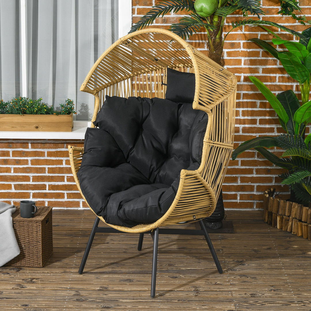 Rattan lænestol, udendørs lænestol, havelænestol, PE-rattan, 89 cm x 75 cm x 143 cm, naturlig + sort