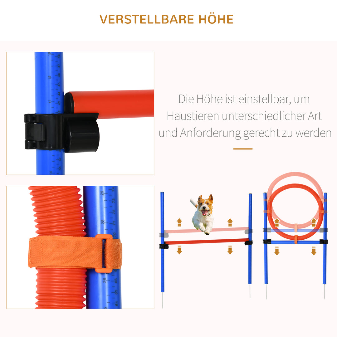 Agilitytræningsudstyr til hunde, agility-træningssæt, agility-sæt til hunde, slalom-hurdle-hopring til hunde, 3-i-1 hundesportstræningsområde, blå+rød