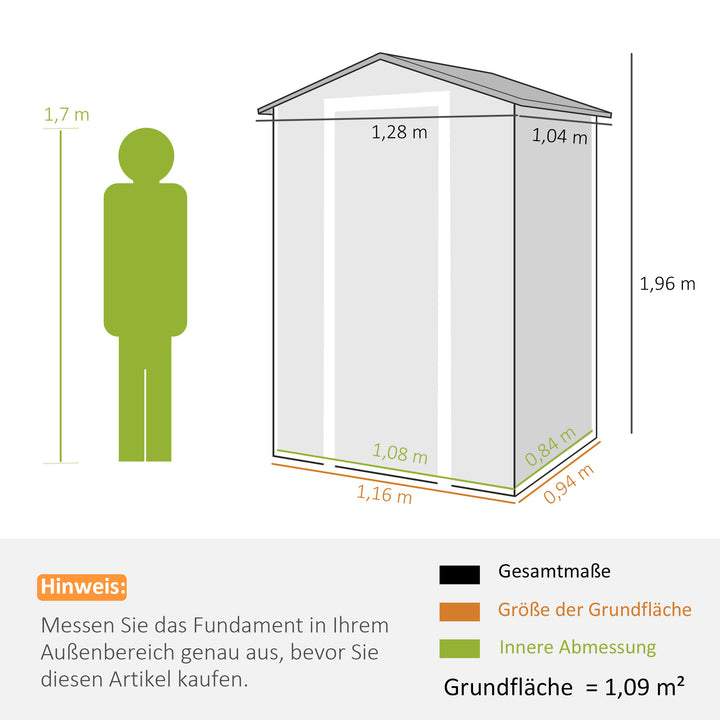 Haveskur 1,1 m² Redskabsskur med trælook Vindue Gavltag Ventilation Gulvlås Handsker Grå