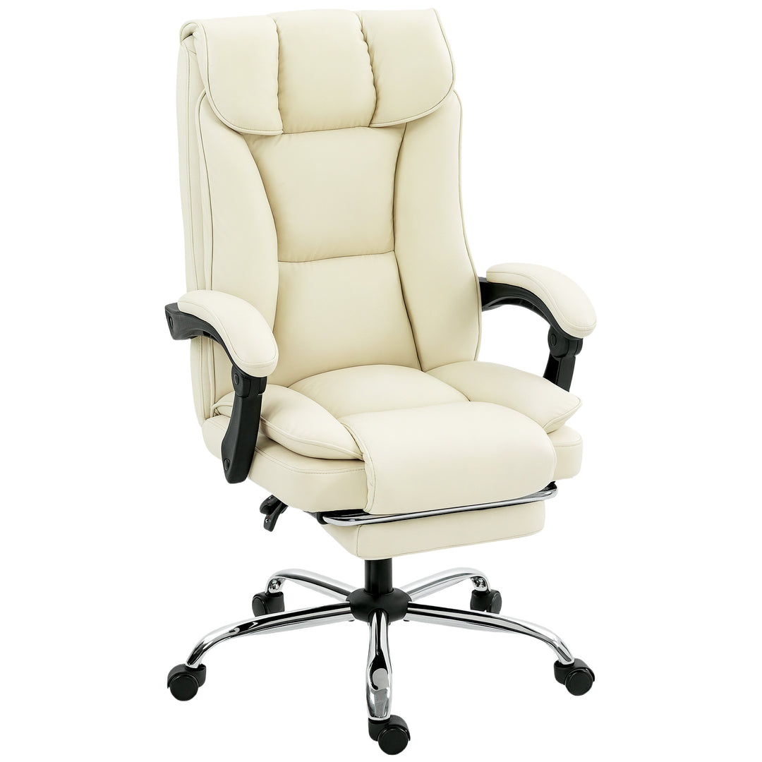 Ergonomisk kontorstol med fodstøtte, kunstlæderbetræk, hjul, drejelig, metal, beige+sort