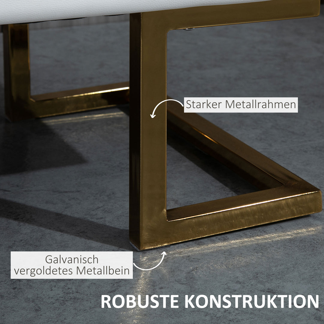 Bænk til soveværelse, kommode, sengebænk, stue, kunstlæder, metal, hvid+guld, 120 x 43 x 42 cm