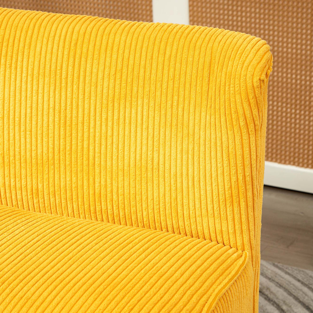 To-personers sofa, elegant skandinavisk design, massivt træstel, op til 150 kg, 117 x 56,5 x 77 cm, gul