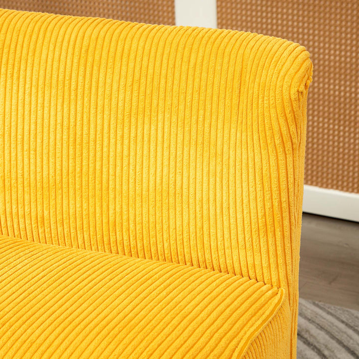 To-personers sofa, elegant skandinavisk design, massivt træstel, op til 150 kg, 117 x 56,5 x 77 cm, gul